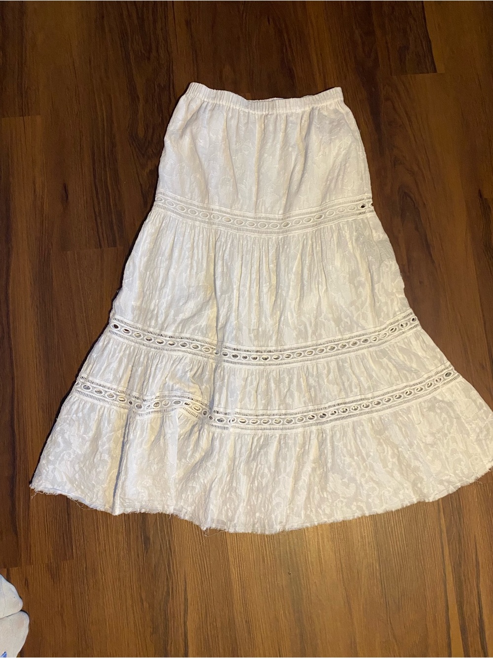 Chelsea & Violet White Tiered Eyelet Maxi Skirt